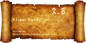 Klupp Balázs névjegykártya